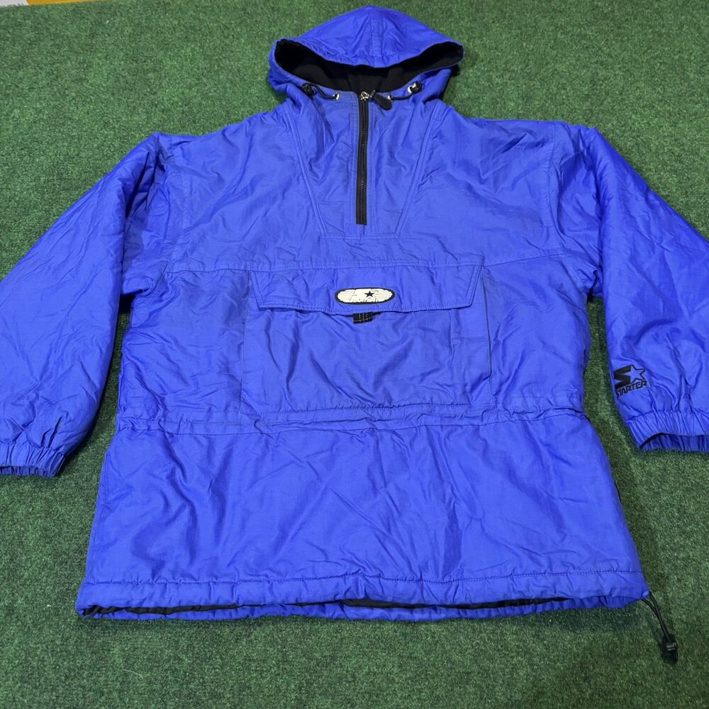 VTG 90s Starter Pullover Anorak Jacket Blue Nylon Hooded Medium Macau